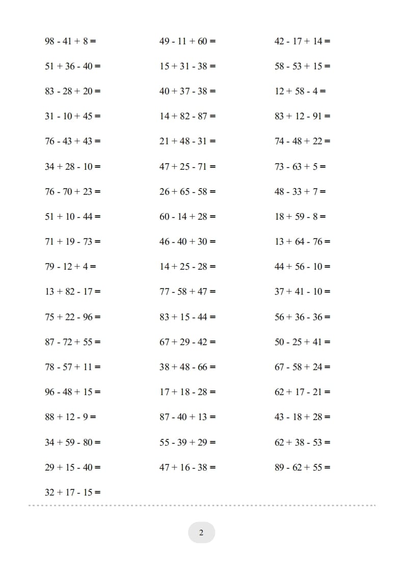 图片[2]-二年级数学上册口算题(加减混合)1000题（人教版）-久久学科网