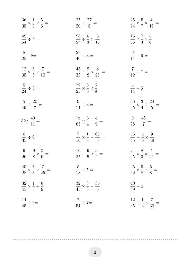 图片[2]-六年级数学上册▲口算题（分数除法）连打版（人教版）-久久学科网
