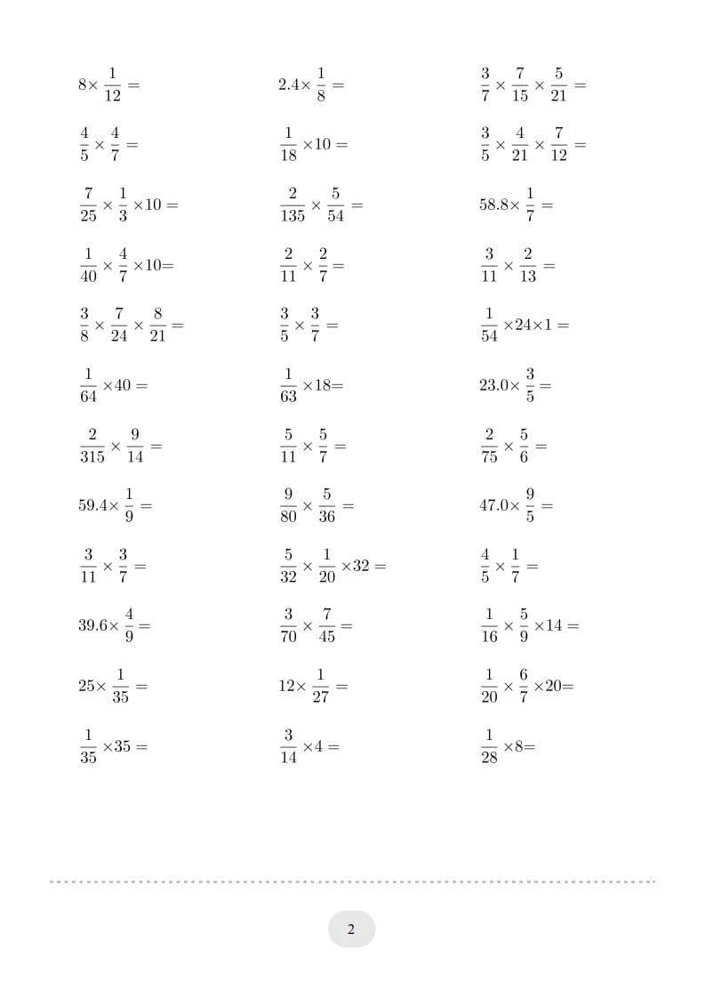 图片[2]-六年级数学上册▲口算题（分数乘法）连打版（人教版）-久久学科网