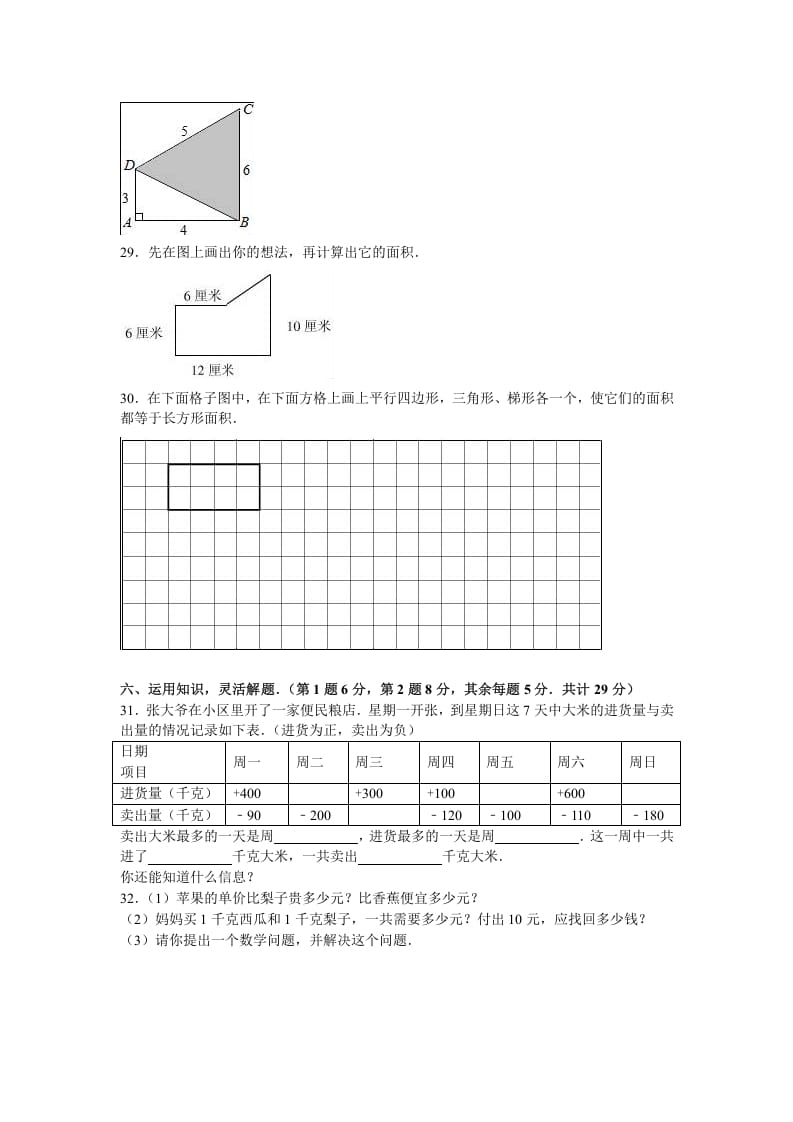 图片[3]-五年级数学下册苏教版下学期期中测试卷3-久久学科网