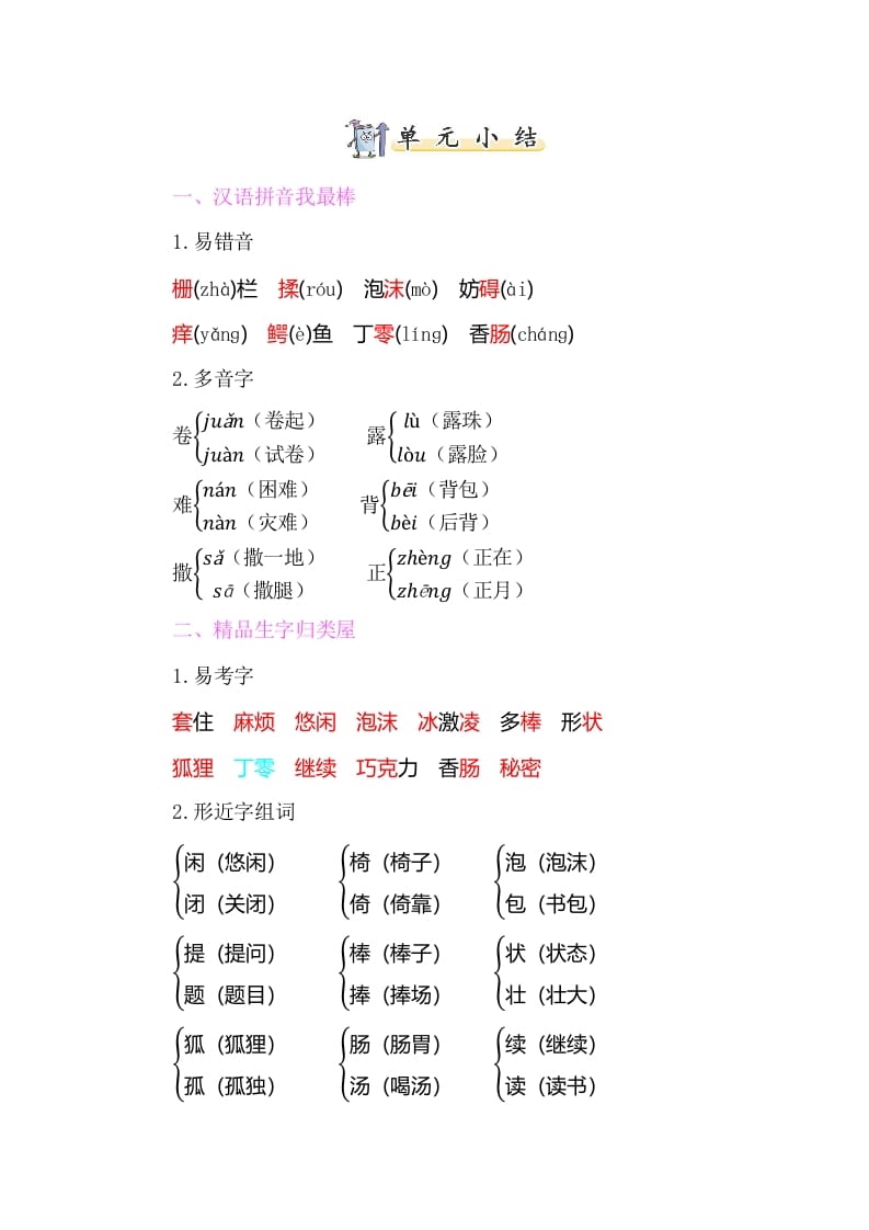 三年级语文下册知识小结-第五单元-久久学科网