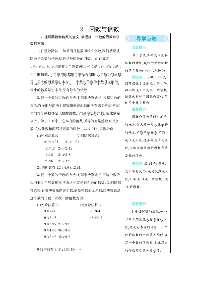 五年级数学下册2因数与倍数-久久学科网