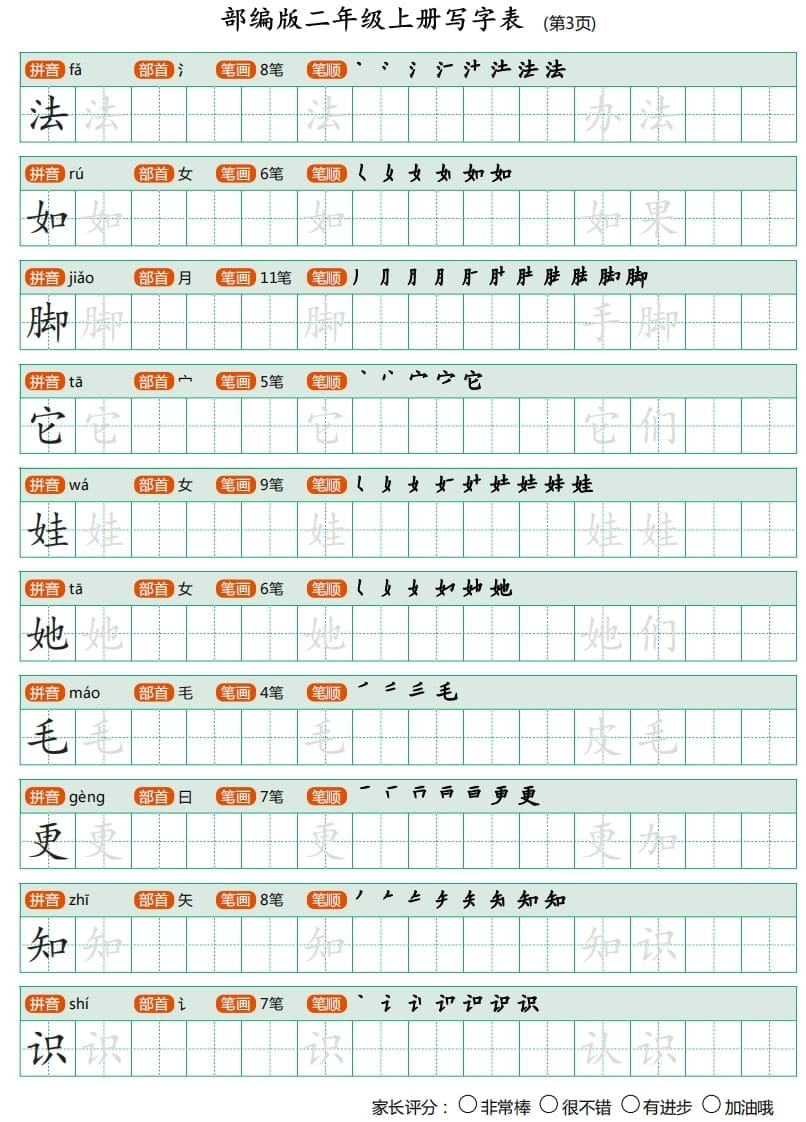 图片[3]-二年级语文上册写字表（25页）PDF（部编）-久久学科网