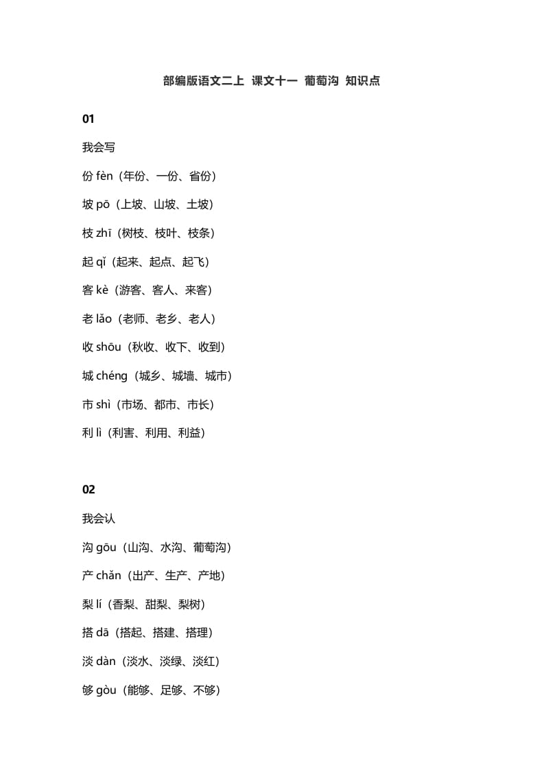 二年级语文上册15二上课文十一葡萄沟知识点（部编）-久久学科网