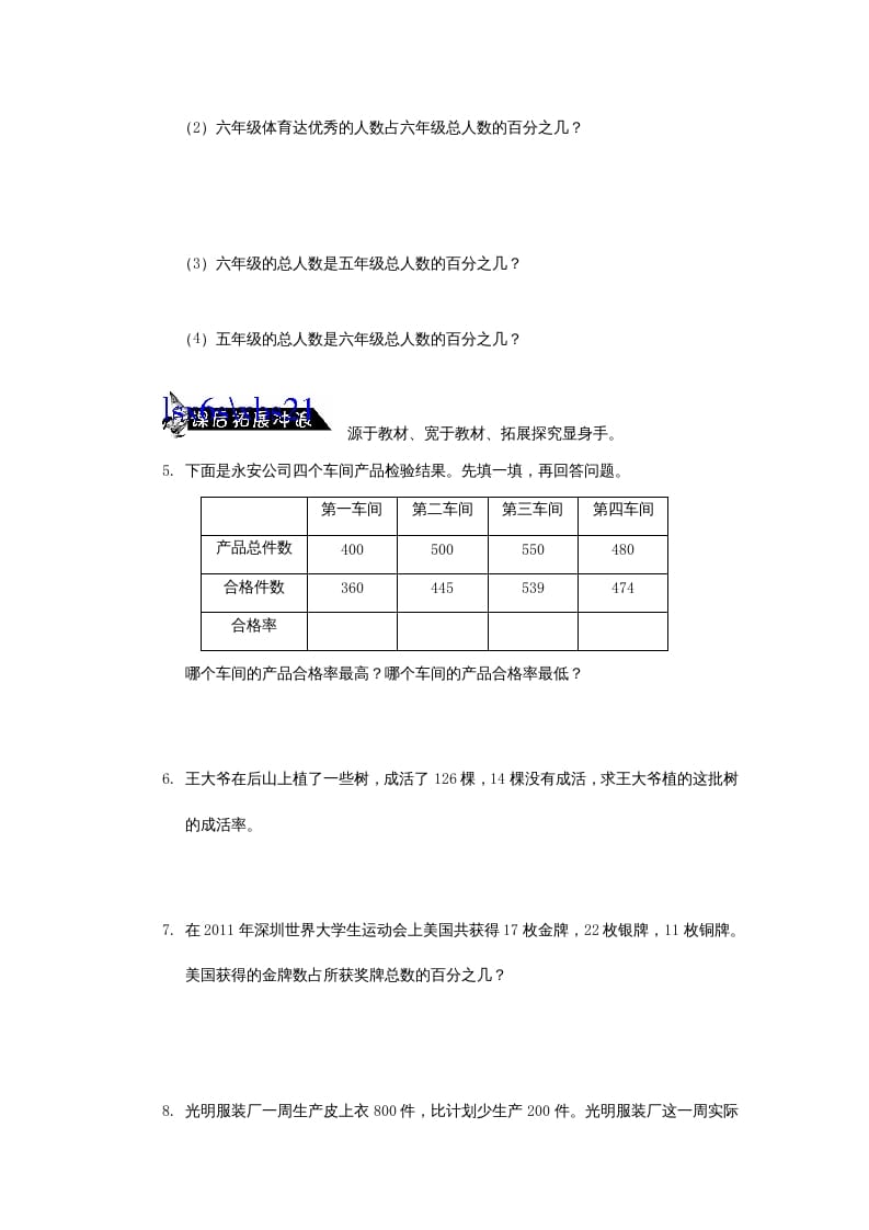 图片[2]-六年级数学上册求一个数是另一个数的百分之几的简单实际问题练习题(2)（苏教版）-久久学科网