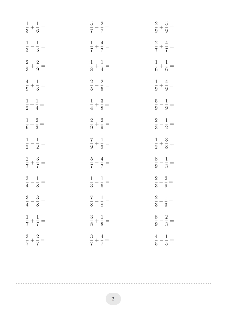 图片[2]-三年级数学上册口算题(分数的简单计算)1000题（人教版）-久久学科网