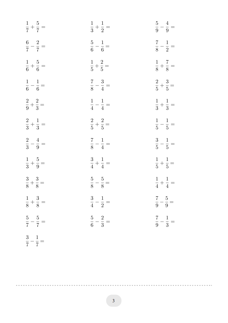 图片[3]-三年级数学上册口算题(分数的简单计算)1000题（人教版）-久久学科网