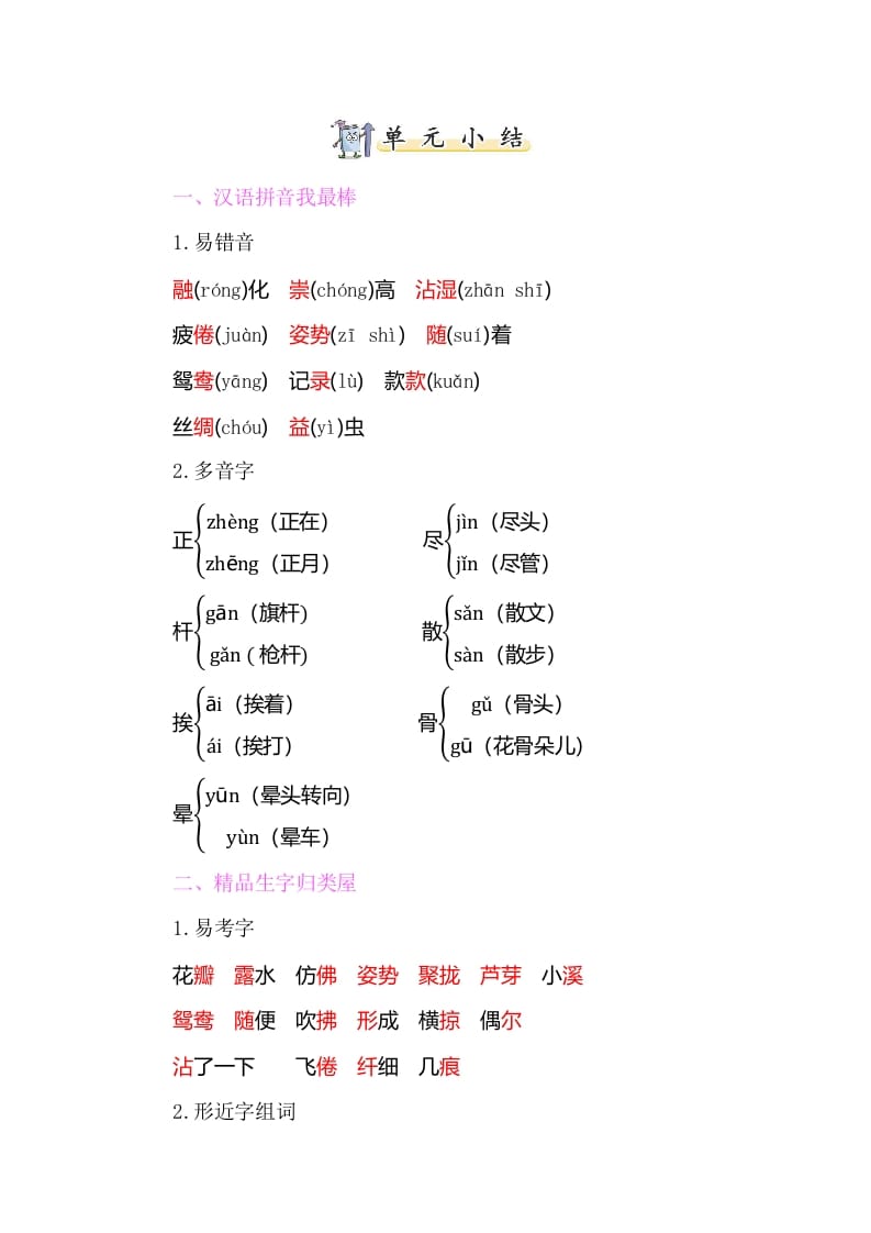 三年级语文下册知识小结-第一单元-久久学科网